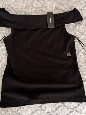 Express Black Off-Shoulder Ribbed Knit Top